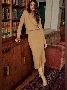 Sezane Sami Jumper and Naelle Skirt Set Camel Size Large